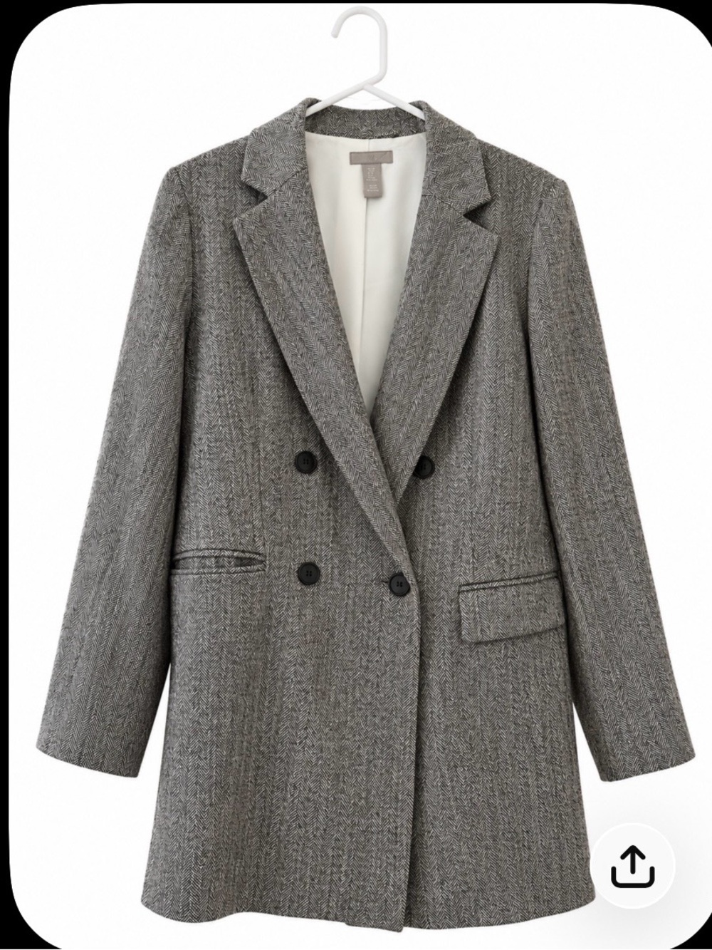 H&M Gray Double-Breasted Herringbone Blazer Coat